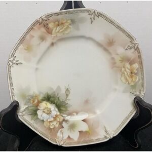Antique RS Prussia Floral Porcelain Plate 7.5" Gold Trim Accents Hand Painted